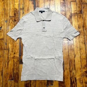 Karl Lagerfeld Polo Shirt Men's M Gray Cable Knit Short Sleeve Golf Performance